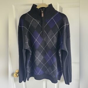 J. Crew Mens 1/4 zip Argyle/ Diamond Pattern 100% Lambswool Pullover Medium